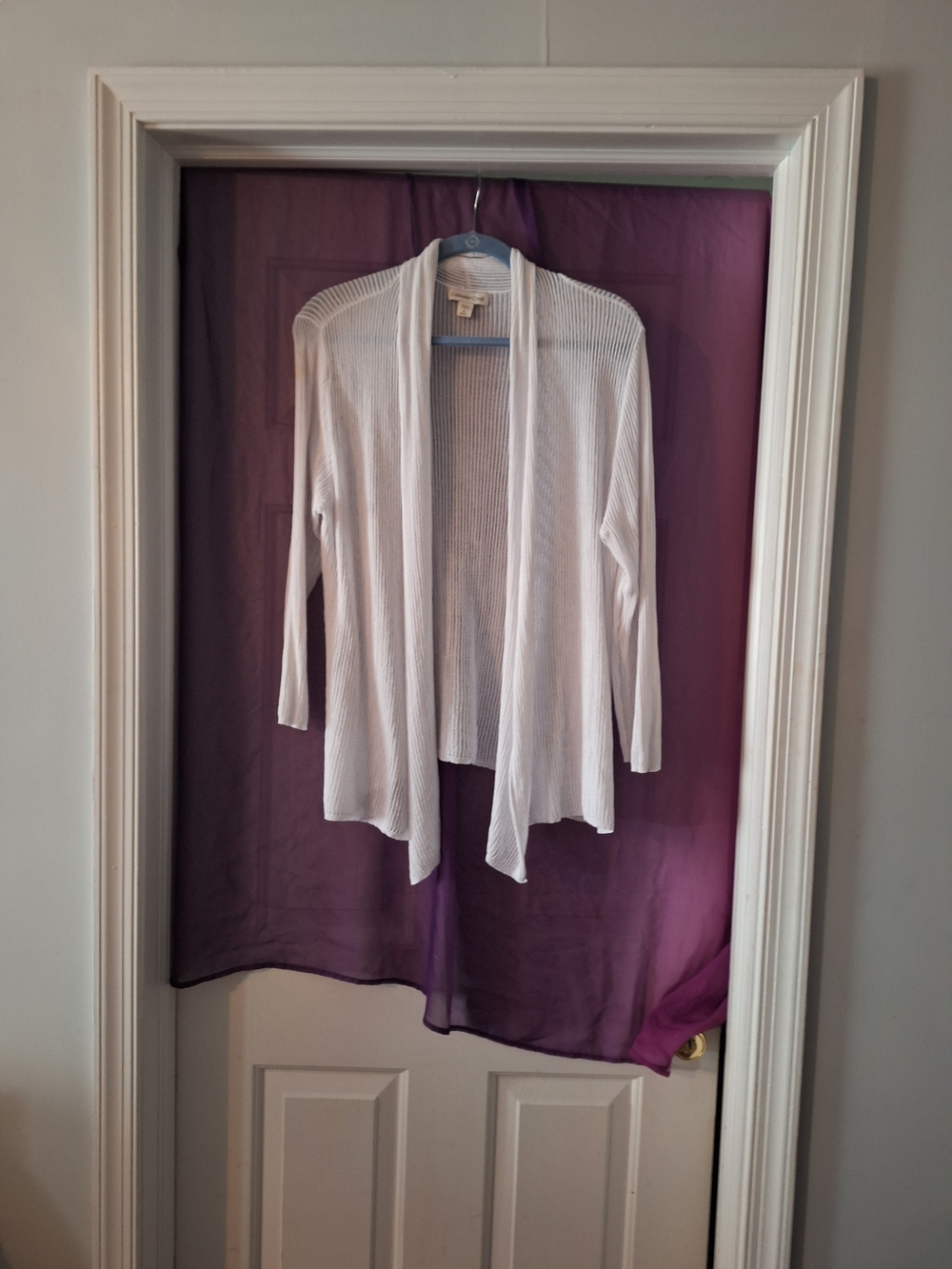 Coldwater Creek White Open-Front Ribbed Cardigan